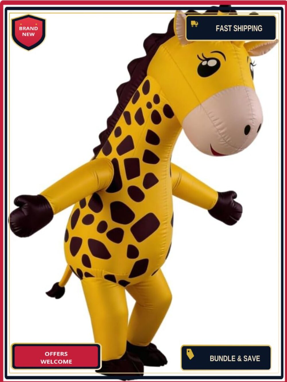 Adult Inflatable Giraffe Costume Blow Up Suit Built-in Fan Halloween Cosplay